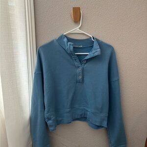 Reformation Blue Button-Up Sweatshirt